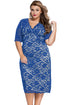 Blue Plus Size V-Neck Half Sleeve Lace Midi Dress